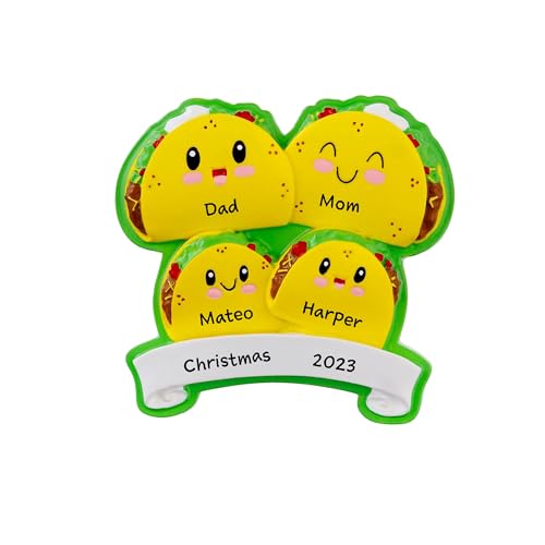 Tacos Family of 4 Personalized Christmas Tree Hanging Ornament 2023