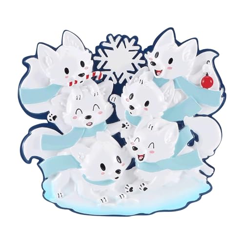 New Arctic Fox Family of 6 Personalized Ornaments