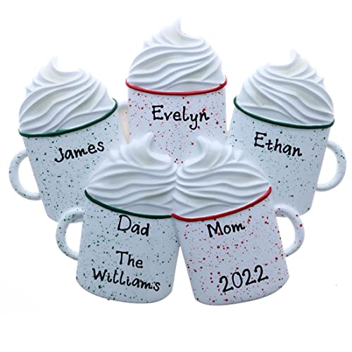 Hot Cocoa with Whipped Cream Personalized Christmas Ornament (Family of 5)