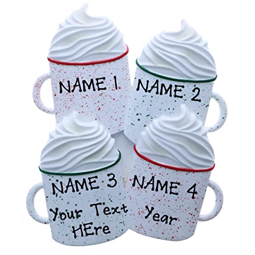 Hot Cocoa with Whipped Cream Personalized Christmas Ornament (Family of 4)
