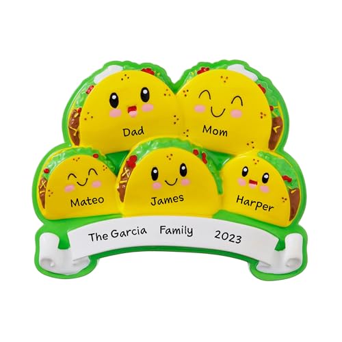 Tacos Family of 5 Personalized Christmas Tree Hanging Ornament 2023