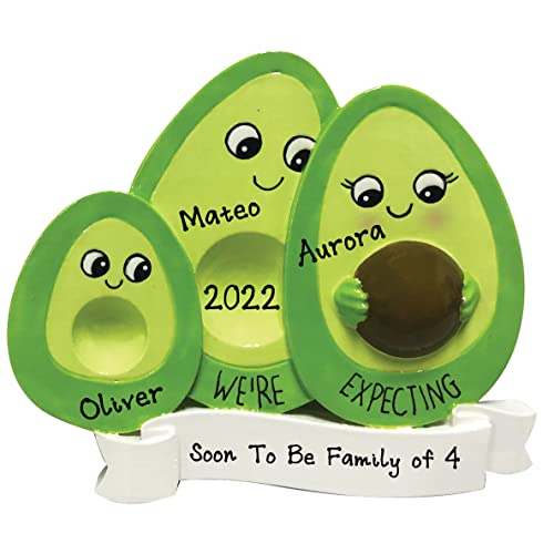 Personalized We're Expecting Family of 3 Christmas Ornament - Avocado Family
