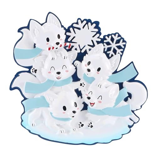 New Arctic Fox Family of 5 Personalized Ornaments