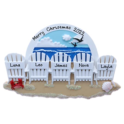 Personalized Beach Chairs Family Christmas Ornament (Beach Chairs Family of 5)