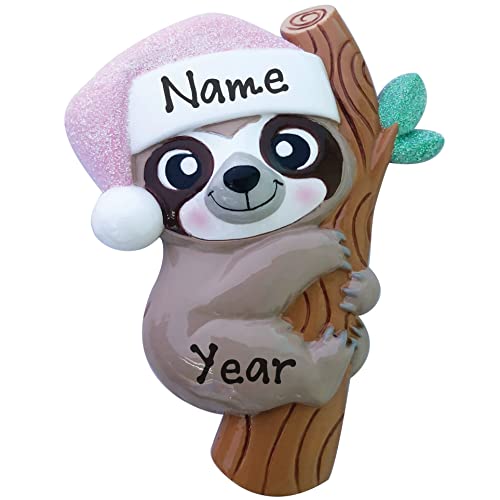 Personalized Girl Baby Sloth Calf Christmas Ornament