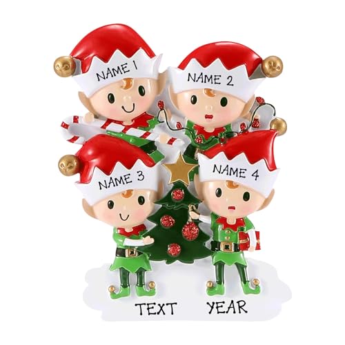 Elves Doing Things Personalized Christmas Ornament (Family of 4)