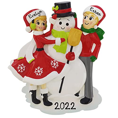 Snowman Building Couple Family Personalized Christmas Ornament