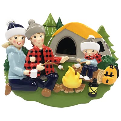 Personalized Camp Fire Family of 3 Christmas Ornament