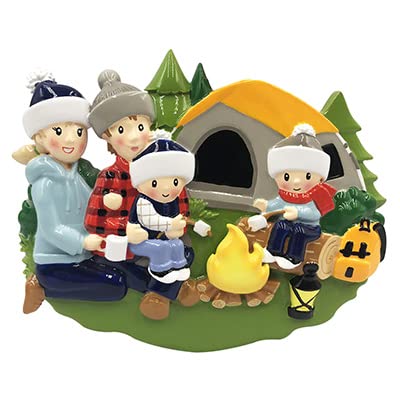 Personalized Camp Fire Family of 4 Christmas Ornament