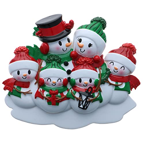 Personalized Snowman Family of 6 Christmas Ornament