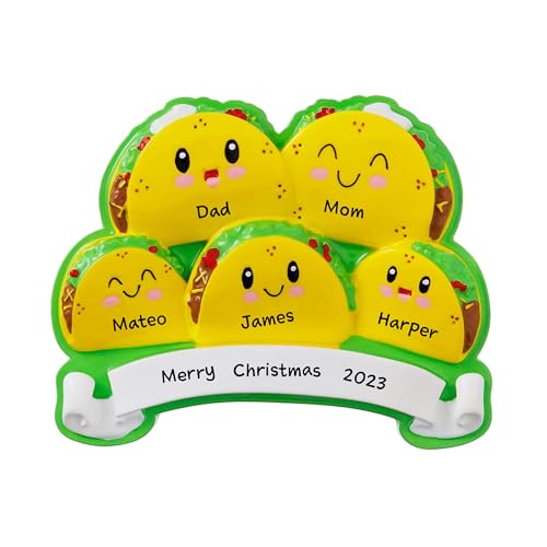 Tacos Family of 5 Personalized Christmas Tree Hanging Ornament 2023
