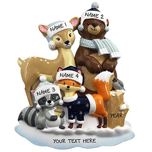 Family of 4 Hand Customized Woodland Zoo Animals Ornament