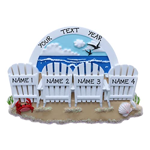 Personalized Beach Chairs Family Christmas Ornament (Beach Chairs Family of 4)