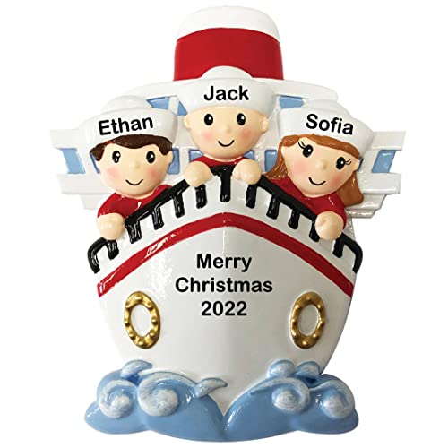 Personalized Family of 3 On A Cruise Ship Christmas Ornament