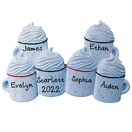 Hot Cocoa with Whipped Cream Personalized Christmas Ornament (Family of 6)