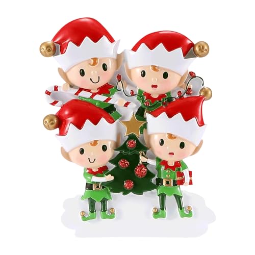 Elves Doing Things Personalized Christmas Ornament (Family of 4)