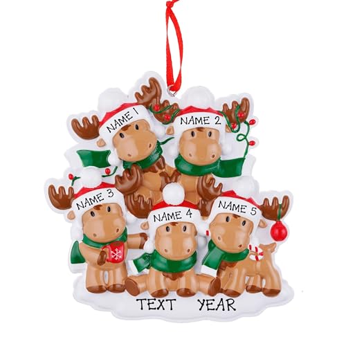 Personalized Reindeer Rudolph Family Christmas Ornament (Family of 5)