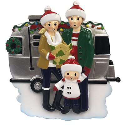 Personalized Motor Home Vacation RV Family of 3 Christmas Tree Ornament