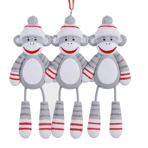 Personalized Sock Monkey Family Ornament - Present Gift (Family of 3)