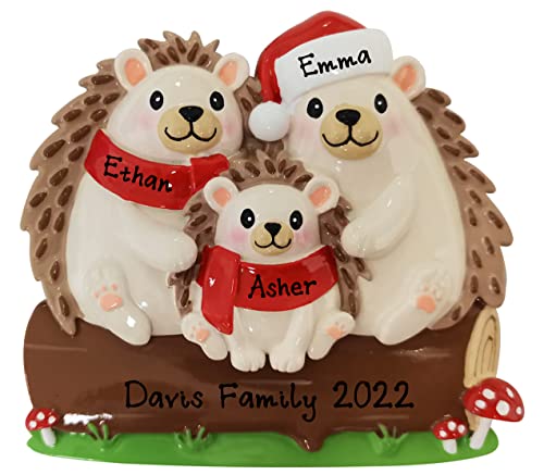 Personalized Christmas Ornament Hedgehog Family of 3