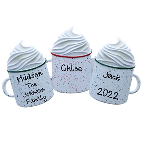 Hot Cocoa with Whipped Cream Personalized Christmas Ornament (Family of 3)