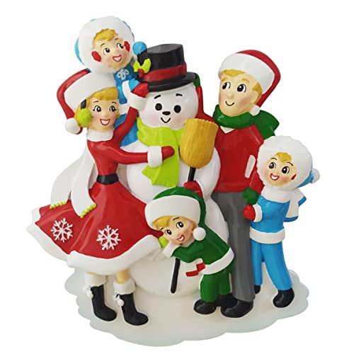 Snowman Building Family of 5 Personalized Christmas Ornament