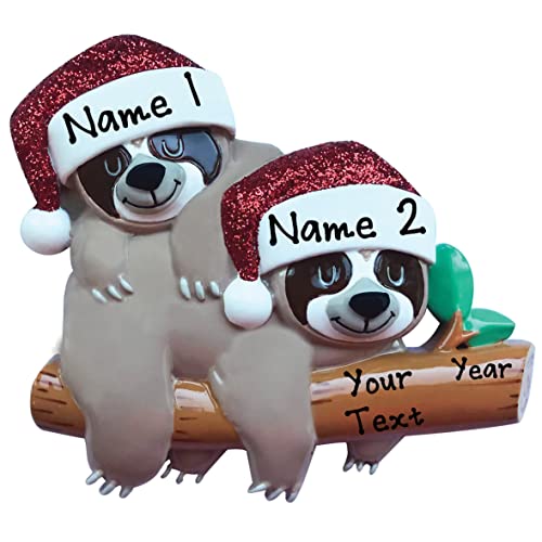 Personalized Sloth Family of 2 Christmas Ornament