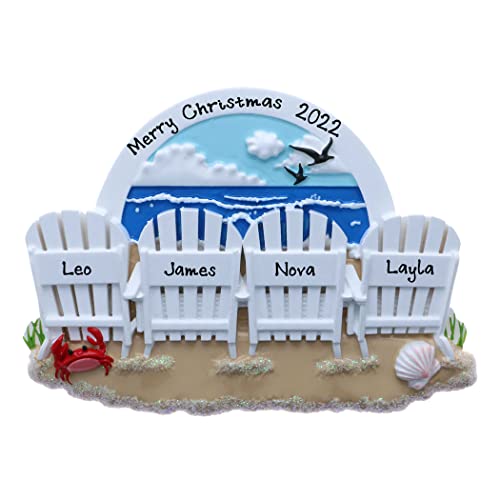 Personalized Beach Chairs Family Christmas Ornament (Beach Chairs Family of 4)