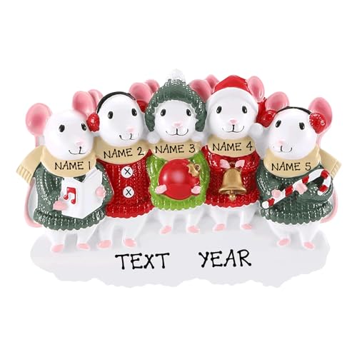 Personalized Family of 5 Mouse Sweater Ornament