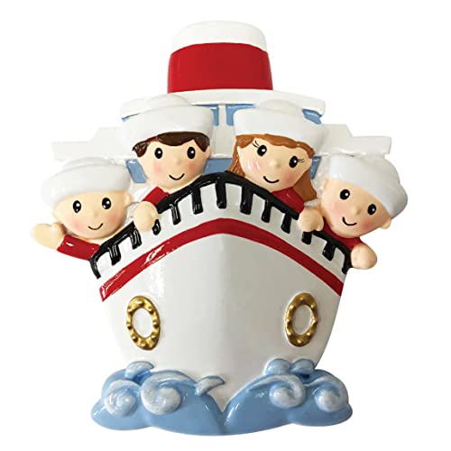 Personalized Family of 4 On A Cruise Ship Christmas Ornament