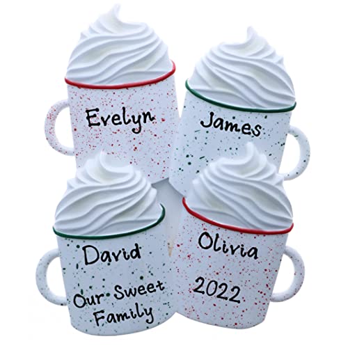 Hot Cocoa with Whipped Cream Personalized Christmas Ornament (Family of 4)