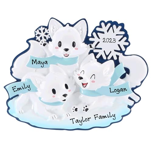 New Arctic Fox Family of 3 Personalized Ornaments