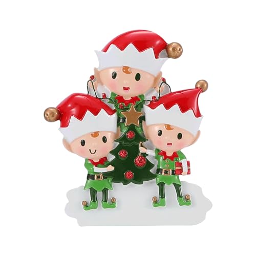 Elves Doing Things Personalized Christmas Ornament (Family of 3)