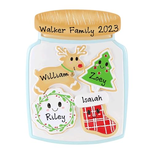 Christmas Cookie Jar Personalized Christmas Tree Hanging Ornament (Family of 4)