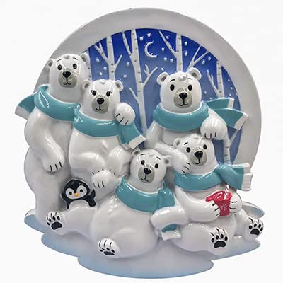 Personalized Family Ornament Polar Family of 5 Christmas Ornament