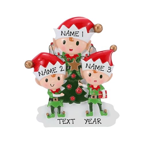 Elves Doing Things Personalized Christmas Ornament (Family of 3)