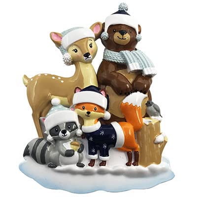 Family of 4 Hand Customized Woodland Zoo Animals Ornament