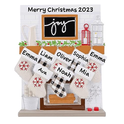 Fireplace Mantle Family Personalized Ornament 2023 (Family of 8)