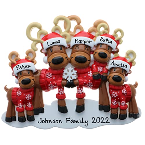 Personalized Mr. & Mrs. Reindeer Family Ornament (Family of 5)