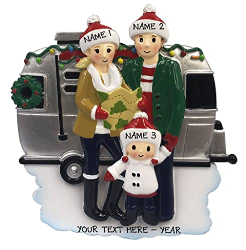 Personalized Motor Home Vacation RV Family of 3 Christmas Tree Ornament