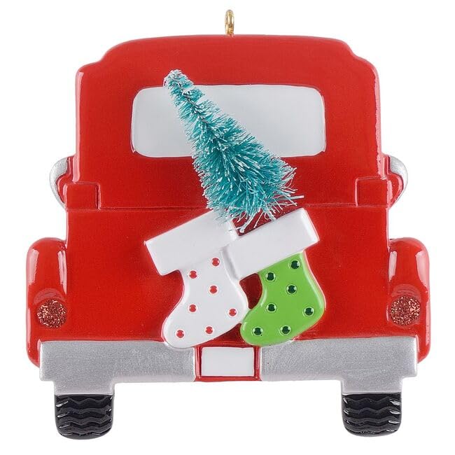 Personalized Vintage Red Truck Christmas Ornaments - Family of 2