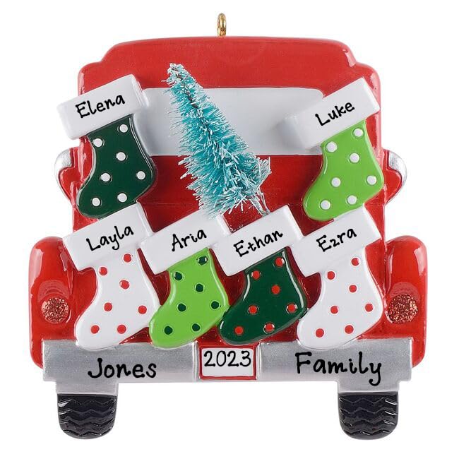 Personalized Vintage Red Truck Christmas Ornaments - Family of 6