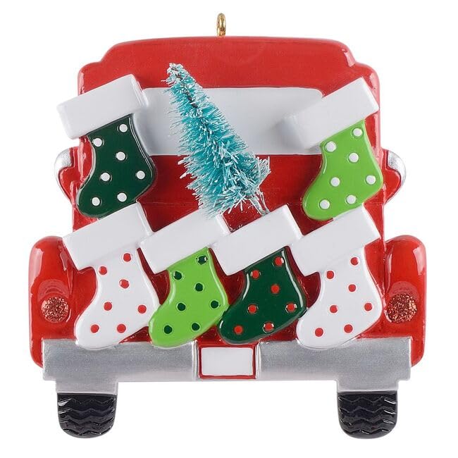 Personalized Vintage Red Truck Christmas Ornaments - Family of 6