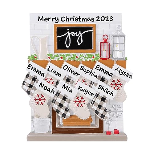 Fireplace Mantle Family Personalized Ornament 2023 (Family of 10)