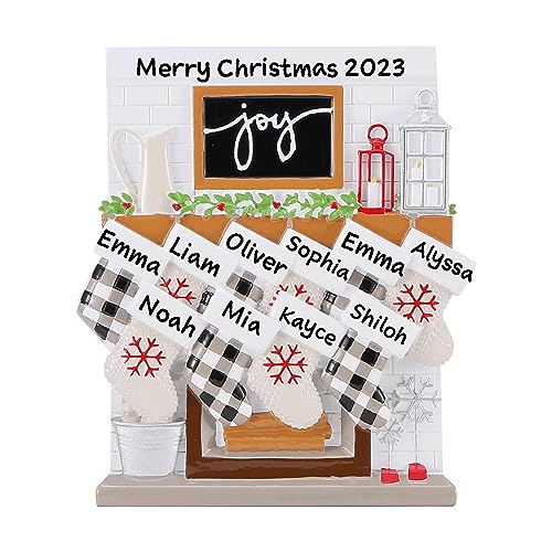 Fireplace Mantle Family Personalized Ornament (Family of 10)