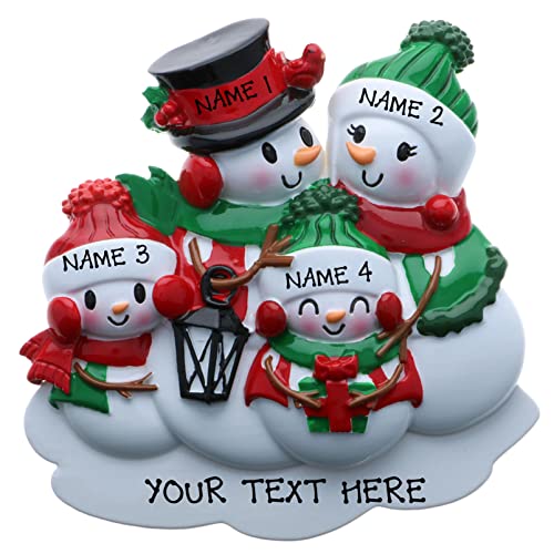 Personalized Snowman Family of 4 Christmas Ornament