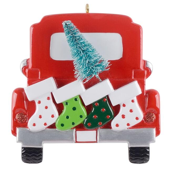 Personalized Vintage Red Truck Christmas Ornaments - Family of 4