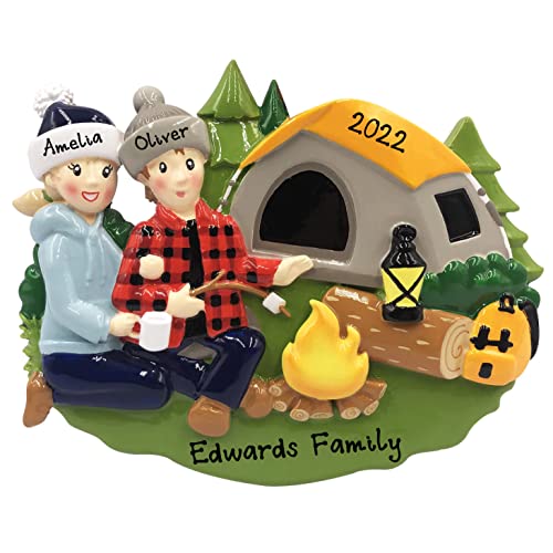 Personalized Camp Fire Family of 2 Christmas Ornament