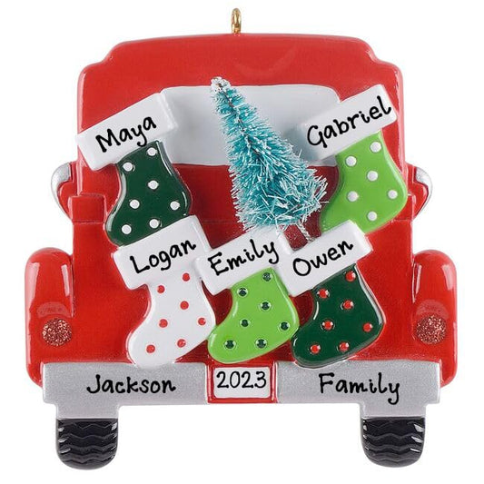 Personalized Vintage Red Truck Christmas Ornaments - Family of 5