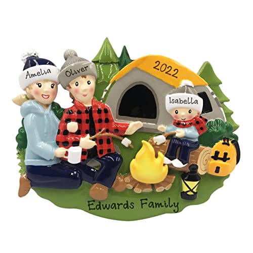 Personalized Camp Fire Family of 3 Christmas Ornament